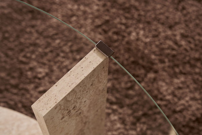 Nordure Clara - Mesa de centro de vidrio templado, Travertino y Transparente